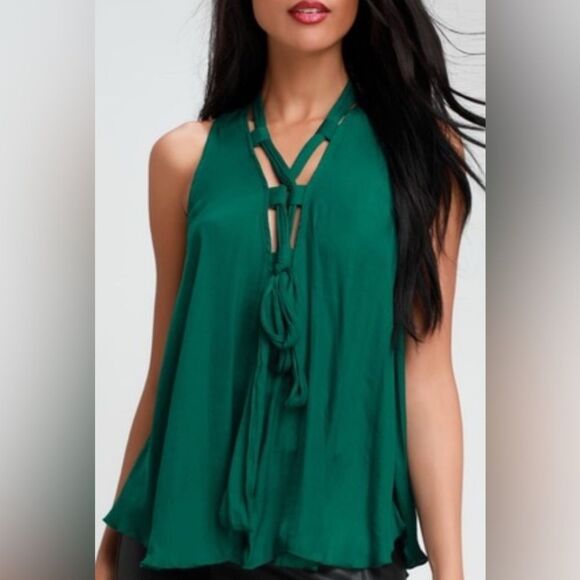 Free People Here With Me Forest Green Lace-Up Top Size Small NWT - Picture 1 of 10